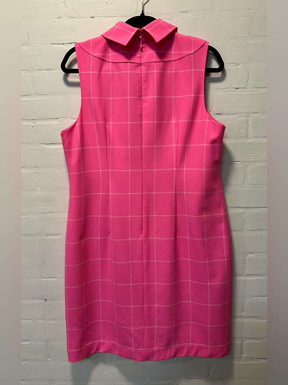 Trina Turk Pink Windowpane Ruffle Front Sleeveless Dress Size 12 - Picture 4 of 7